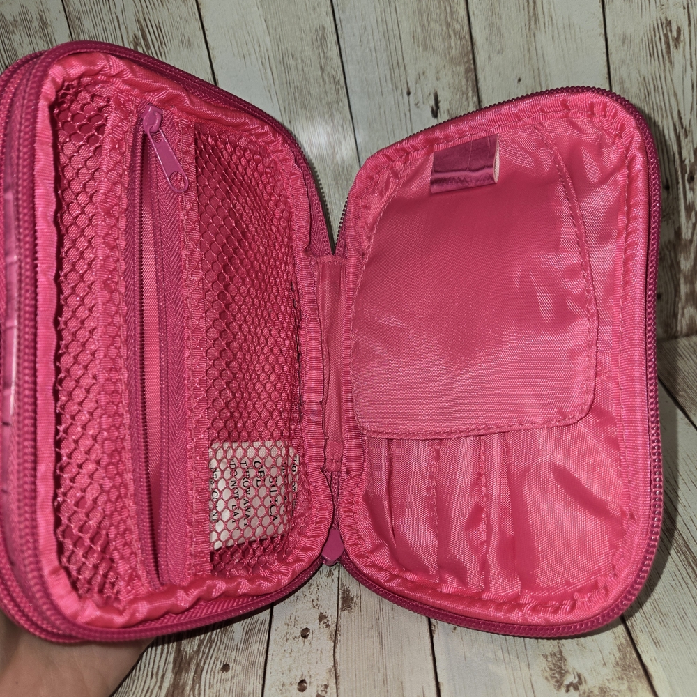 ID Bare Escentuals Pink Croc Embossed Travel Cosmetic Organizer Case Expandable - Picture 5 of 11